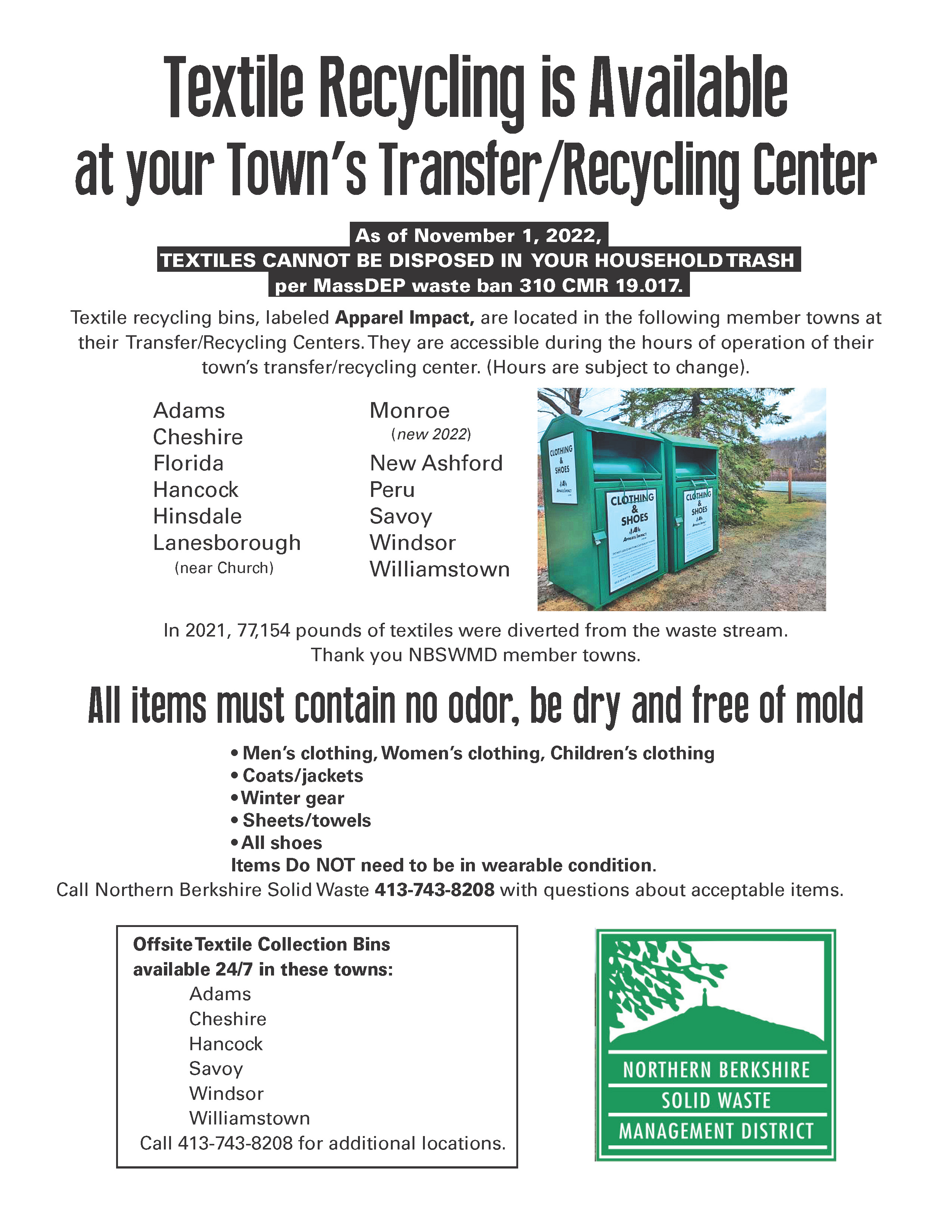 Textile recycling Flyer, click to download accessible pdf.